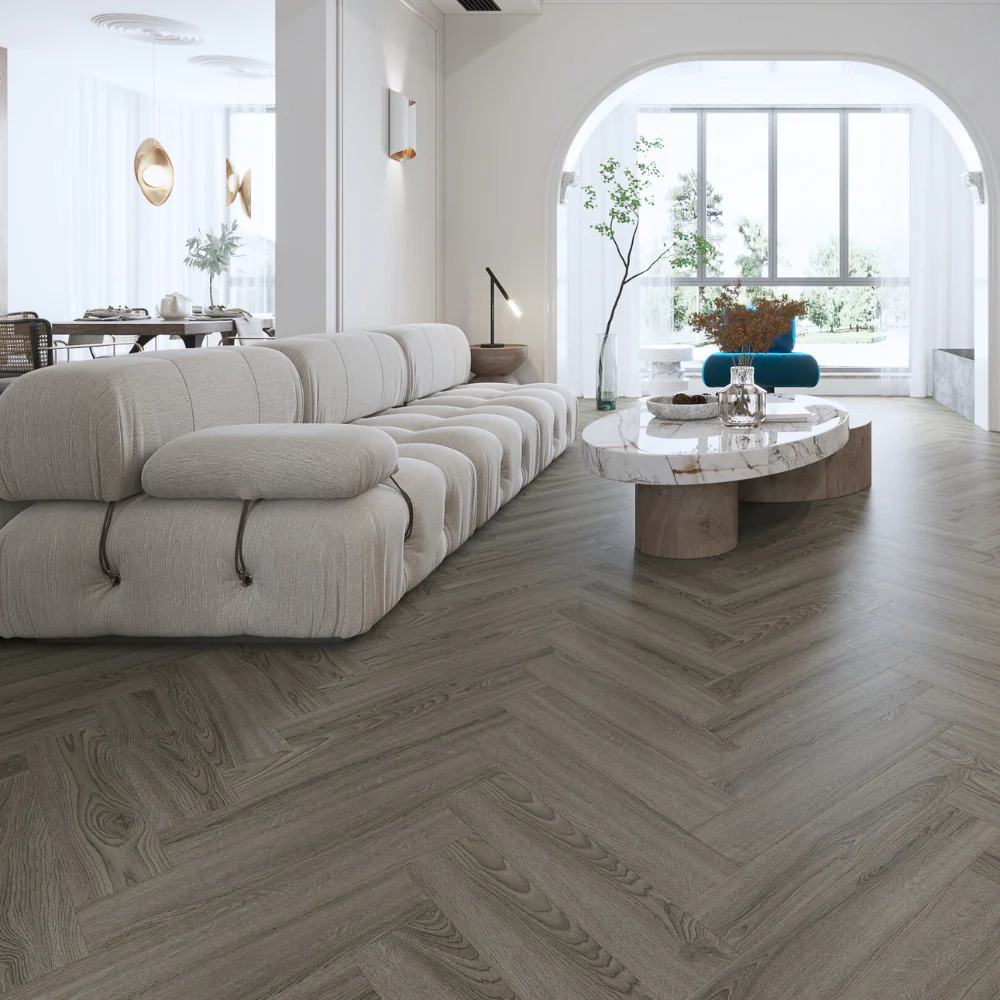 Dark Empire Grey Luxury SPC Click Plank Flooring Herringbone Style - Built-In Underlay Already Installed - 5.2mm Thick