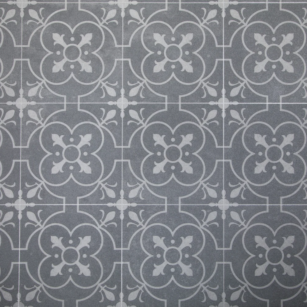 Grey Chic Retro Tile Vinyl / Lino Roll Flooring 2m & 4m Width Kitchen Bathroom Flooring - Image 2