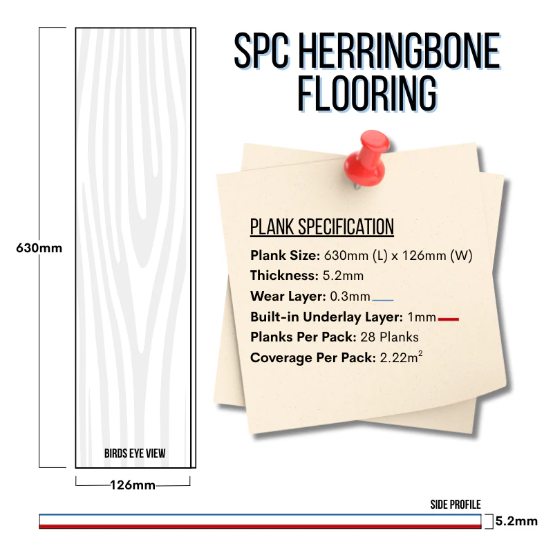 Light Barley Oak Luxury SPC Click Plank Flooring Herringbone Style - Built-In Underlay Already Installed -5.2mm Thick - Image 4