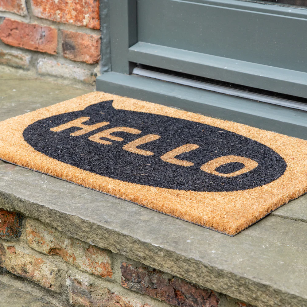 Printed Novelty Hello Coir Door Mat 45cm x 75cm - Indoor and Sheltered Outdoor Use