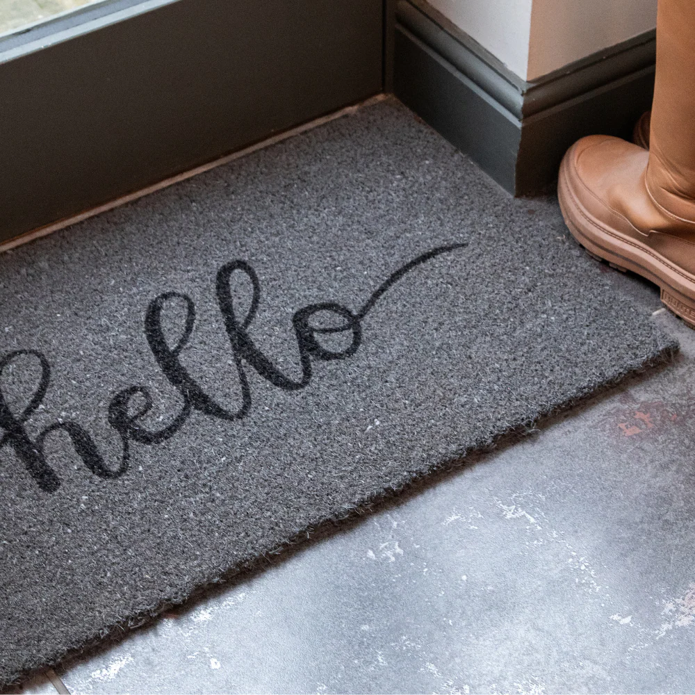 Printed Novelty Hello Sign Grey Coir Door Mat 45cm x 75cm - Indoor and Sheltered Outdoor Use - Image 3