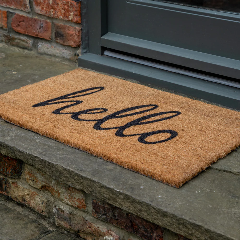 Printed Novelty Hello Sign Coir Door Mat 45cm x 75cm - Indoor and Sheltered Outdoor Use