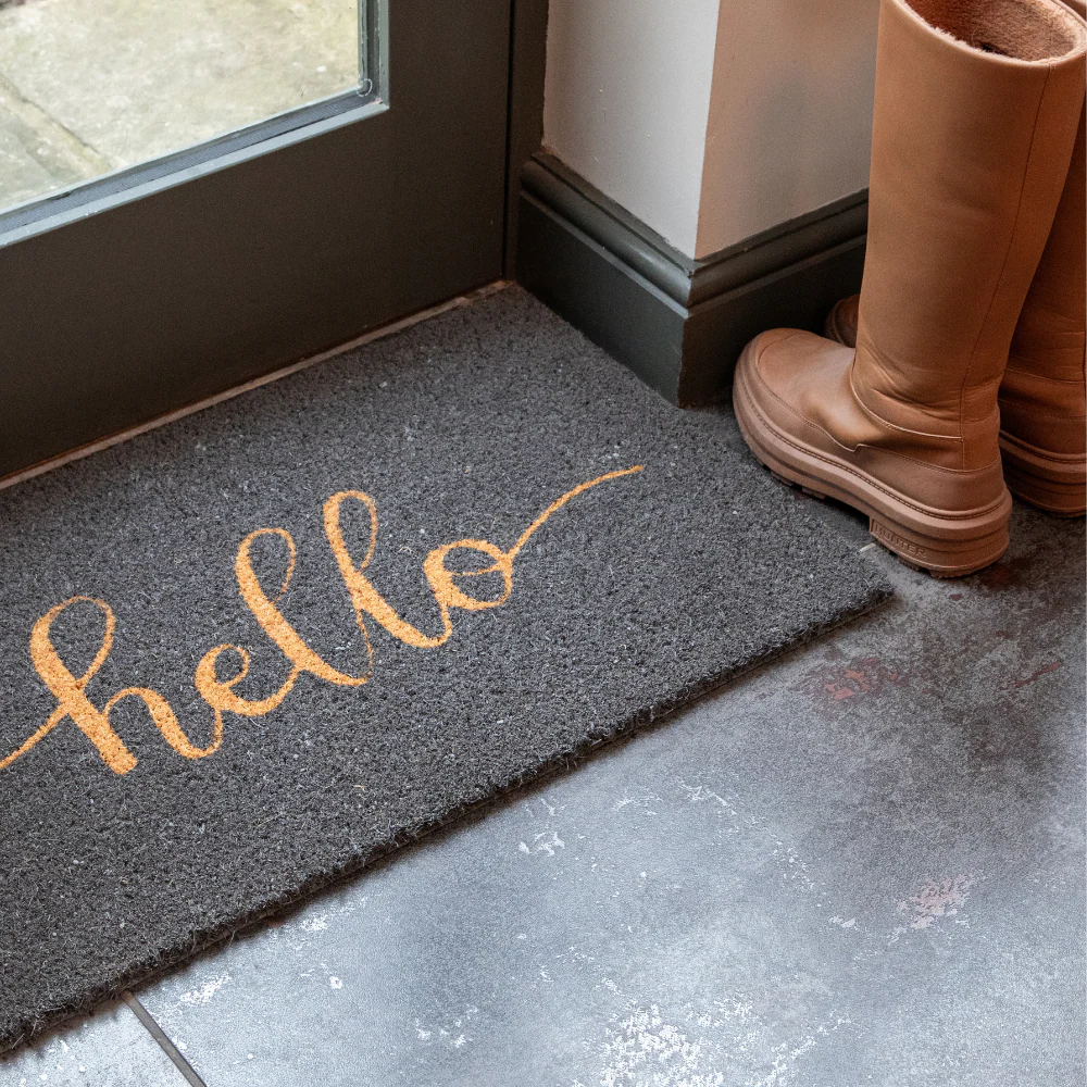 Printed Novelty Hello Sign Grey Coir Door Mat 45cm x 75cm - Indoor and Sheltered Outdoor Use - Image 3