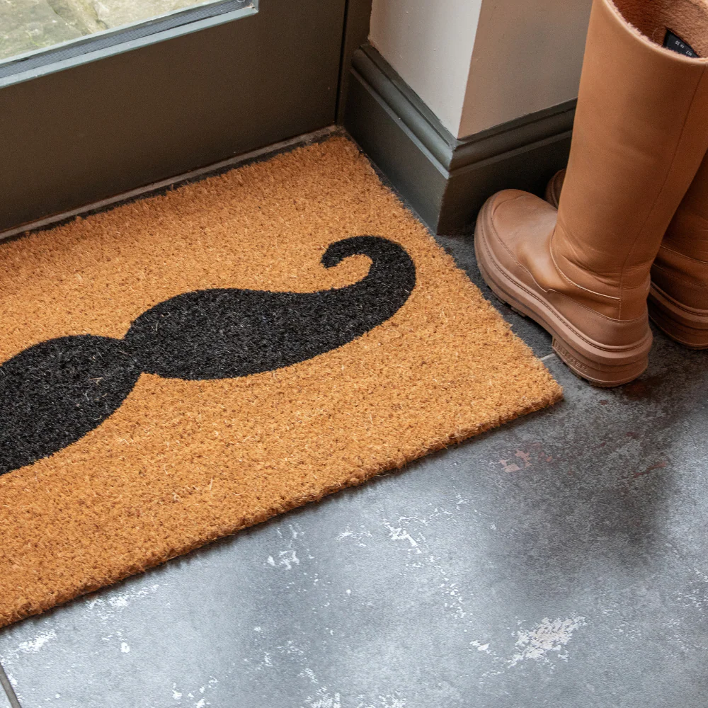 Printed Novelty Moustache Coir Door Mat 45cm x 75cm - Indoor and Sheltered Outdoor Use - Image 3